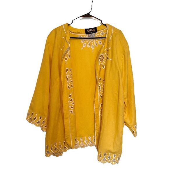 Bob Mackie Top Womens 3X Eyelet Linen Blend Vintage Yellow White 2-Piece GmaCore - Picture 2 of 10